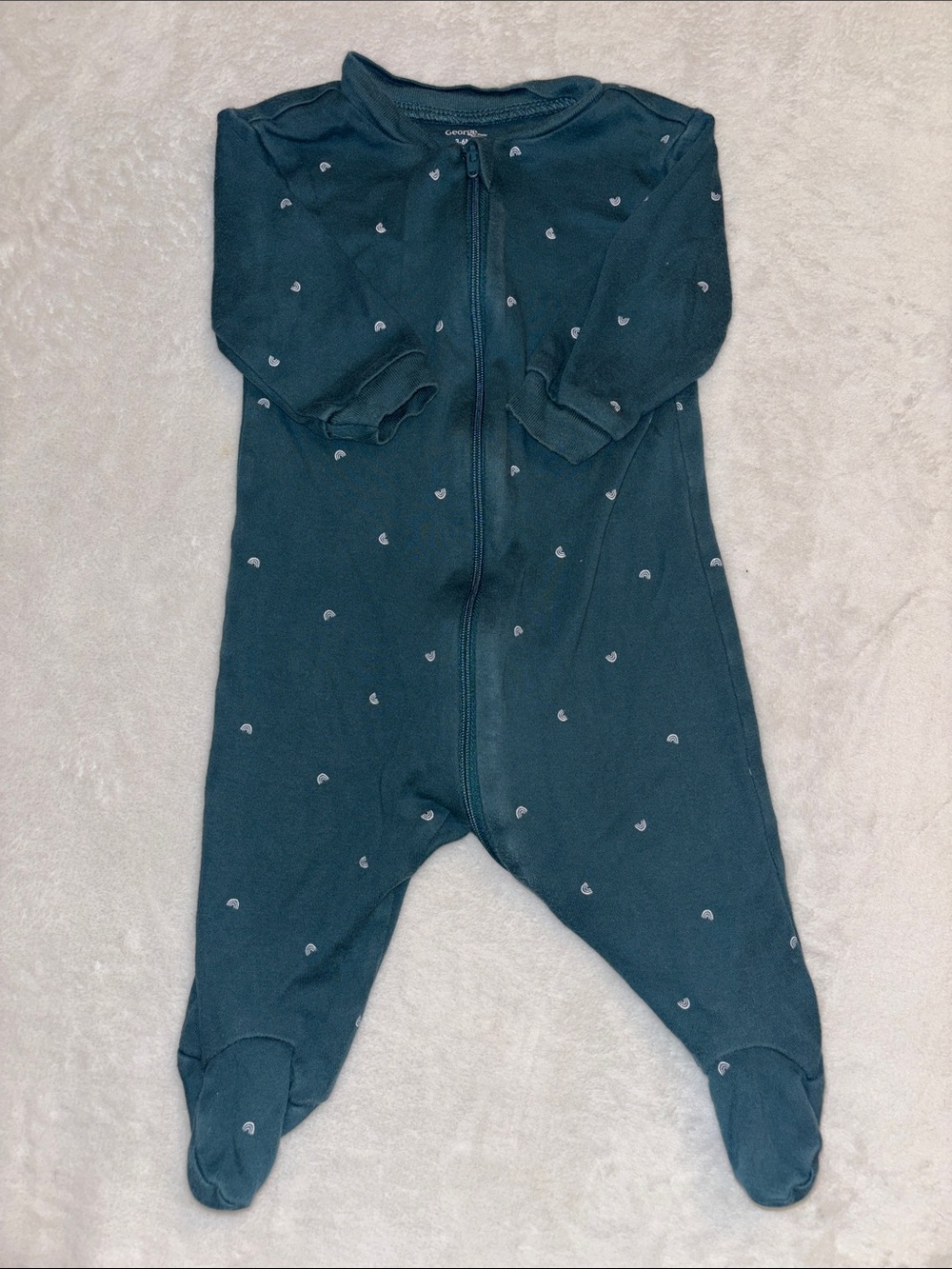 (2 for $10) George Dark Teal Footed One-Piece with rainbow print zip up sleeper